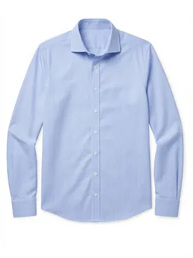 Camicia in popeline a quadri azzurri facile da stirare