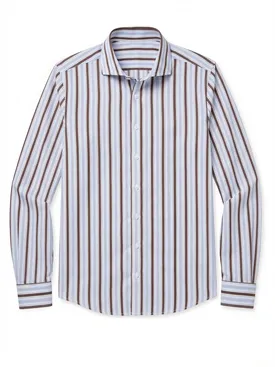 Camicia in popeline a righe blu e marroni