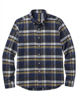 Camicia in lino pesante con quadri blu e gialli
