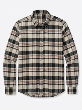 Camicia di lino spesso con quadri beige e marroni