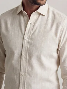 Camicia di lino a righe beige