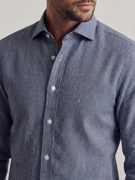 Camicia di lino a quadri blu navy