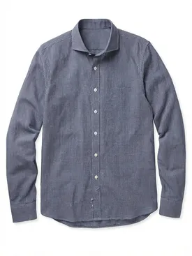 Camicia di lino a quadri blu navy
