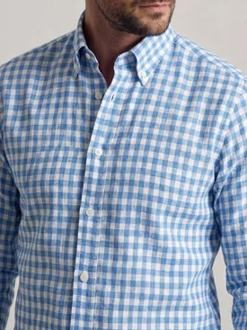 Camicia di lino a quadri azzurri