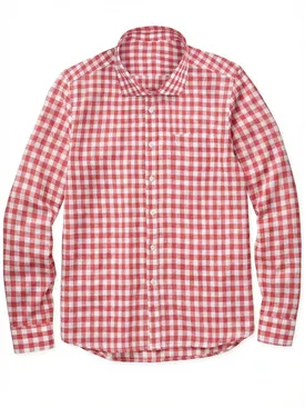 Camicia di lino a quadri rosso corallo