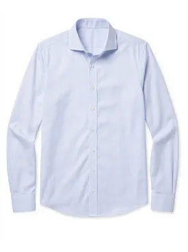 Camicia in popeline a quadri piccoli color azzurro cielo