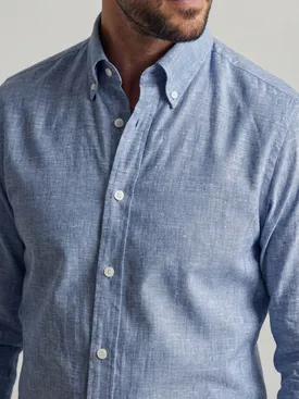 Camicia di lino blu semplice