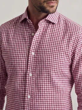 Camicia di lino a quadri rosso bordeaux