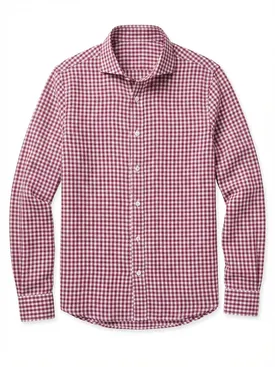 Camicia di lino a quadri rosso bordeaux