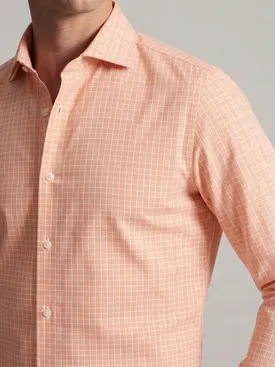 Camicia in popeline arancione con motivo Principe di Galles, facile da stirare