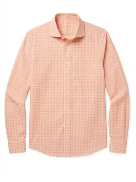 Camicia in popeline arancione con motivo Principe di Galles, facile da stirare