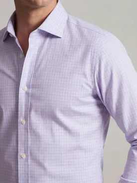 Camicia in popeline a quadri principe di Galles color malva, facile da stirare