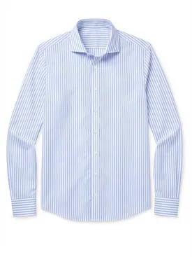 Camicia in popeline a righe azzurre facili da stirare