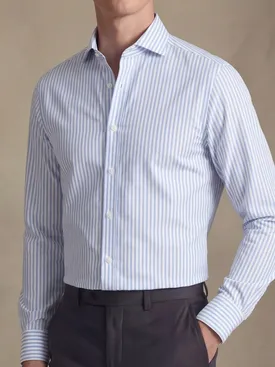 Camicia in popeline a righe azzurre facili da stirare